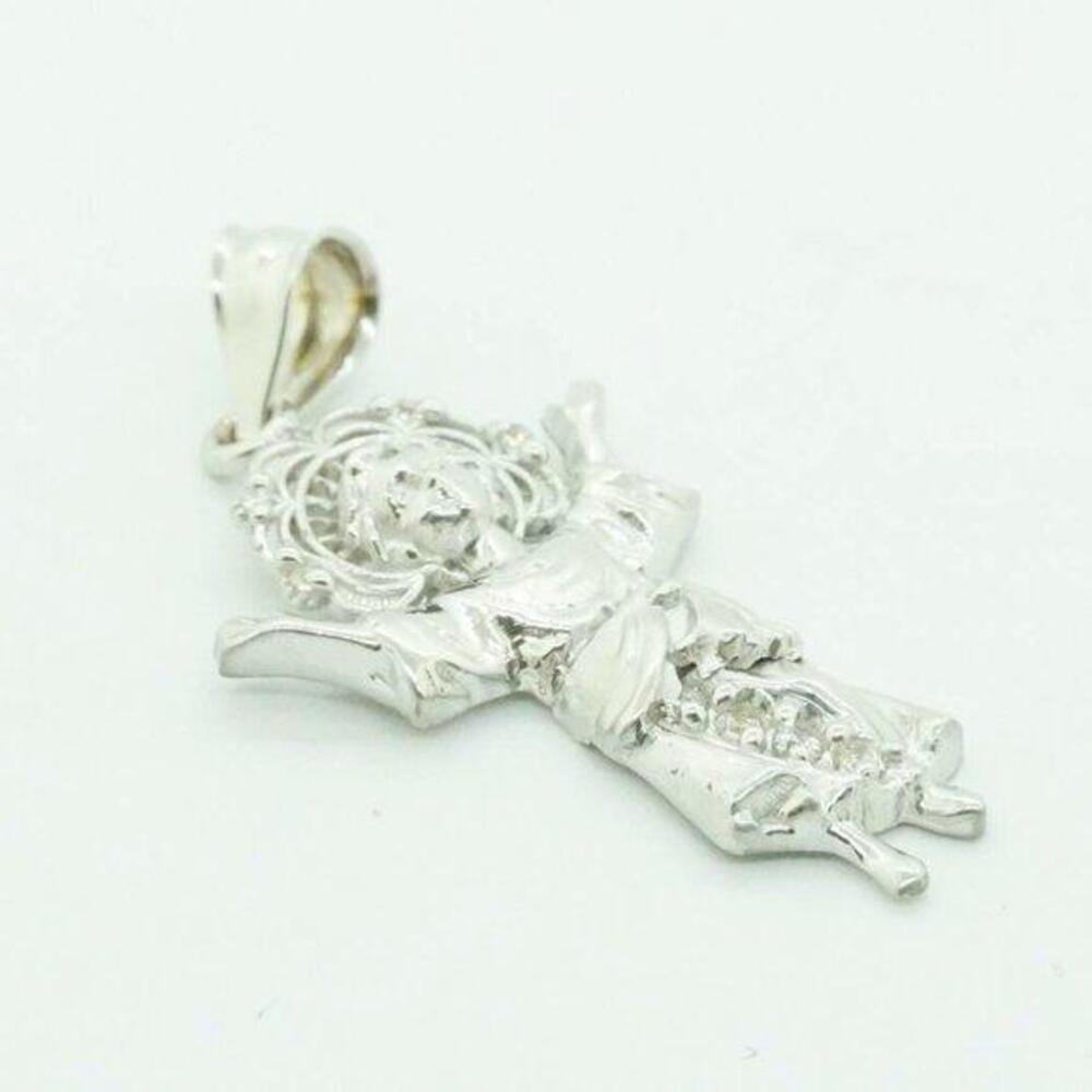 Estate Sale 14k White Gold Cubic Zirconia Round Pendant - Religious Theme